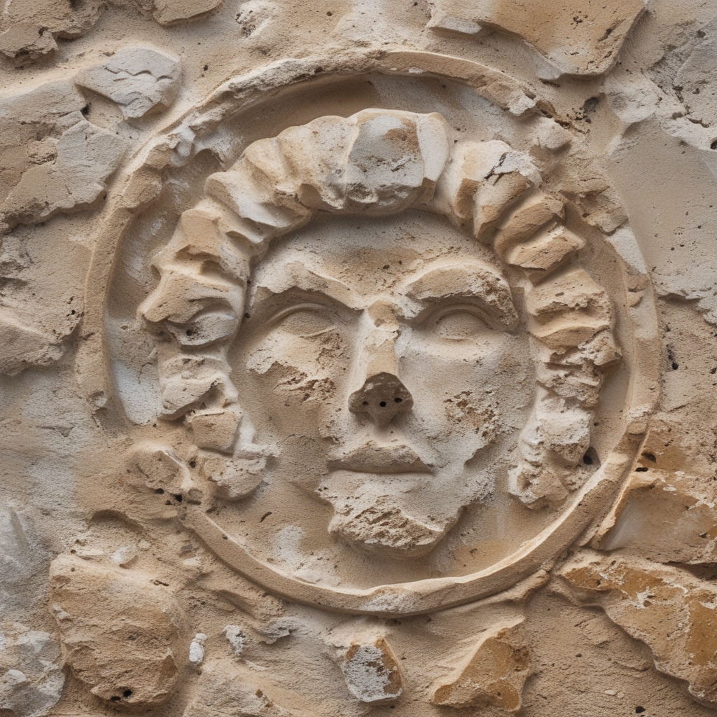 Starożytna grecki fresk lub płaskorzeźba przedstawiająca atletów ćwiczących, kamienna lub ceramiczna tekstura w odcieniach ochry i brązu