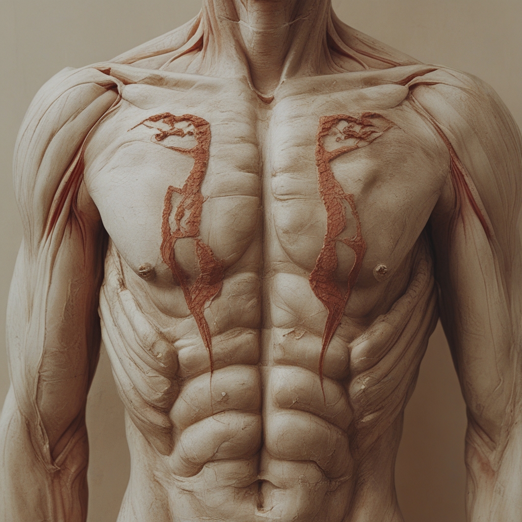 Rysunki anatomiczne w stylu renesansowym, szkice postaci ludzkiej z widocznymi mięśniami i proporcjami, na kremowym tle pergaminowego papieru